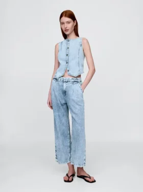Pantaloni alla caviglia a vita alta in denim ultrasoft 365 con pieghe