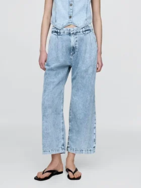 Pantaloni alla caviglia a vita alta in denim ultrasoft 365 con pieghe