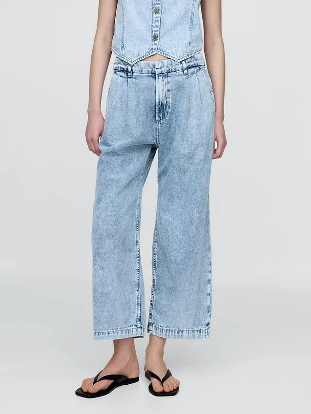Pantaloni alla caviglia a vita alta in denim ultrasoft 365 con pieghe