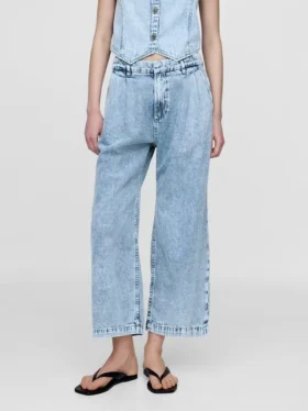 Pantaloni alla caviglia a vita alta in denim ultrasoft 365 con pieghe