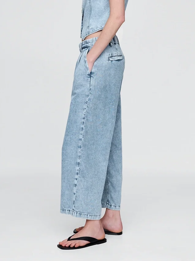 Pantaloni alla caviglia a vita alta in denim ultrasoft 365 con pieghe
