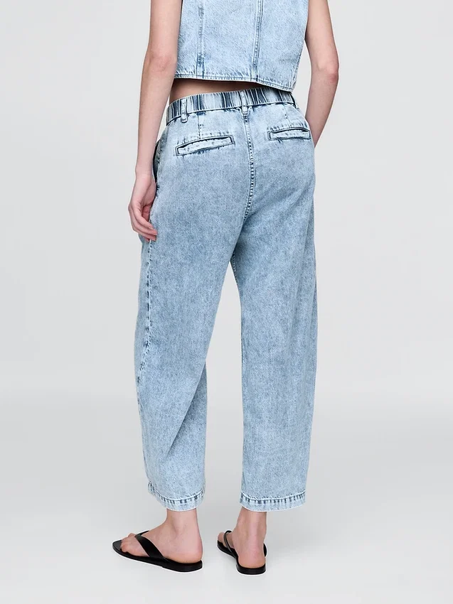 Pantaloni alla caviglia a vita alta in denim ultrasoft 365 con pieghe