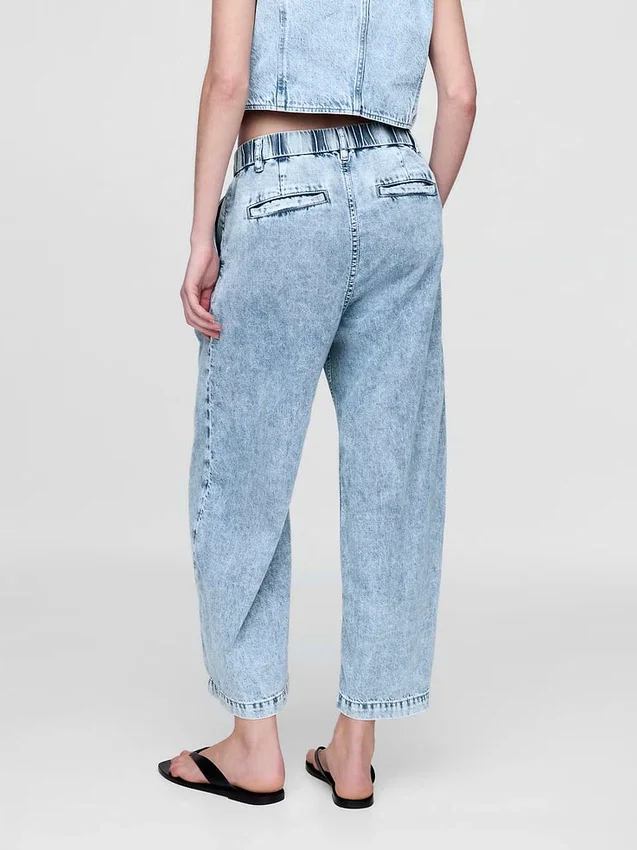 Pantaloni alla caviglia a vita alta in denim ultrasoft 365 con pieghe