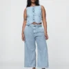 Pantaloni alla caviglia a vita alta in denim ultrasoft 365 con pieghe