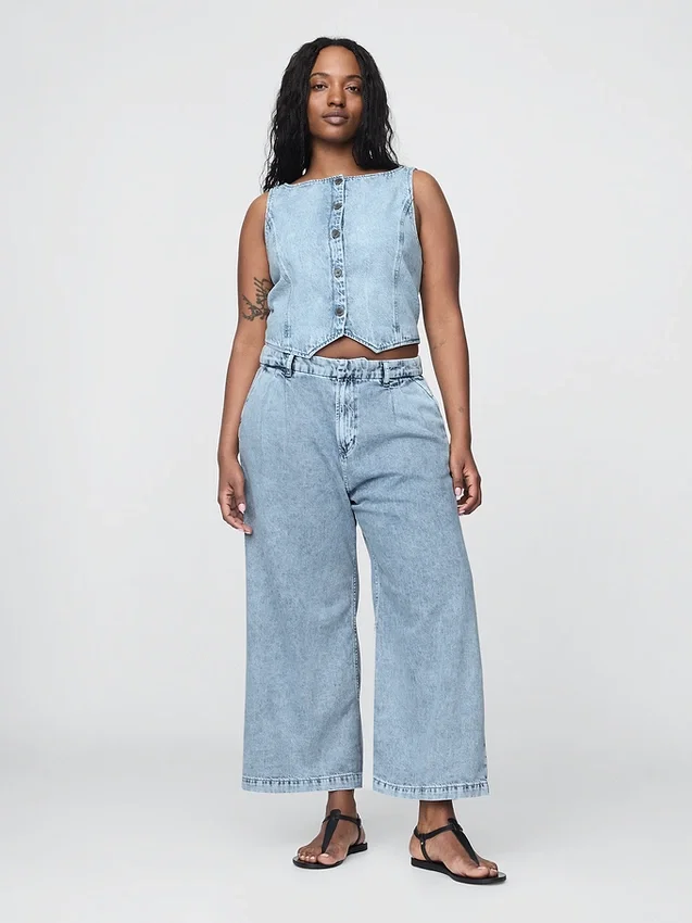 Pantaloni alla caviglia a vita alta in denim ultrasoft 365 con pieghe