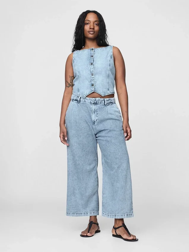 Pantaloni alla caviglia a vita alta in denim ultrasoft 365 con pieghe