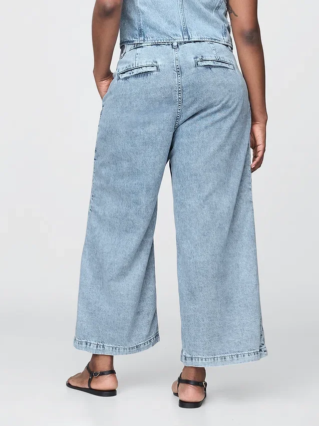 Pantaloni alla caviglia a vita alta in denim ultrasoft 365 con pieghe