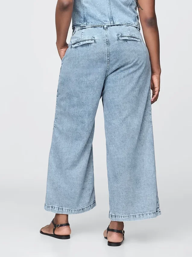 Pantaloni alla caviglia a vita alta in denim ultrasoft 365 con pieghe