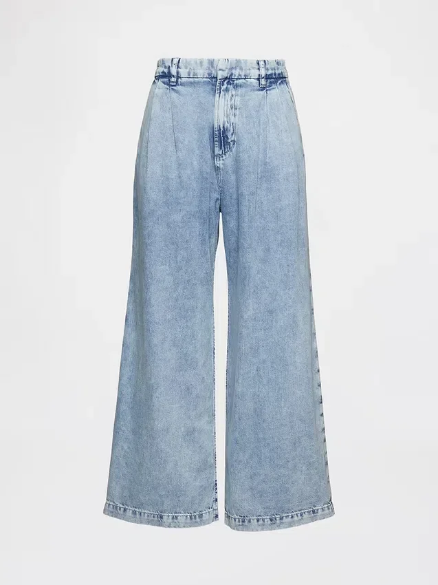 Pantaloni alla caviglia a vita alta in denim ultrasoft 365 con pieghe