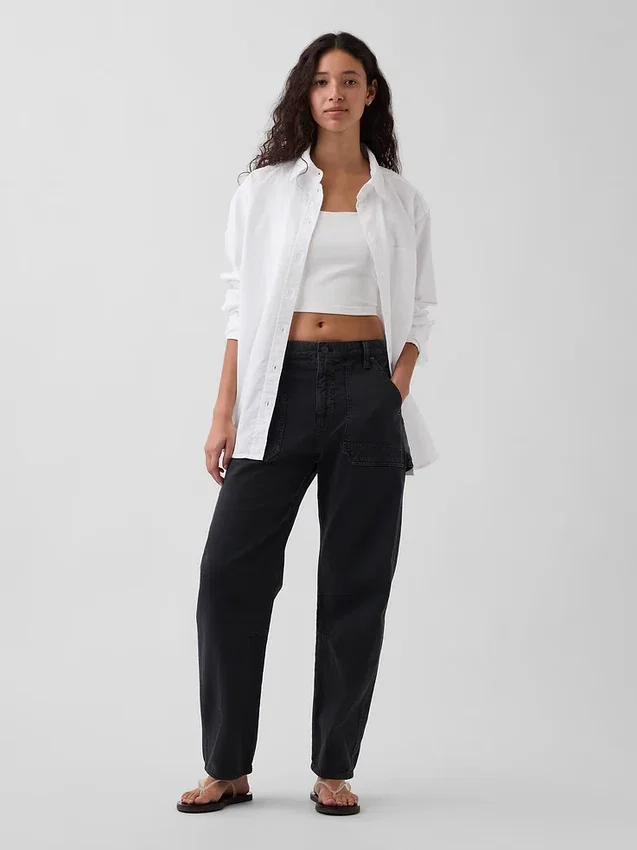 Pantaloni alla caviglia utility a vita media
