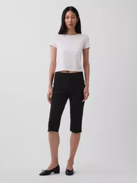 Pantaloni capri a vita alta in maglia doppia
