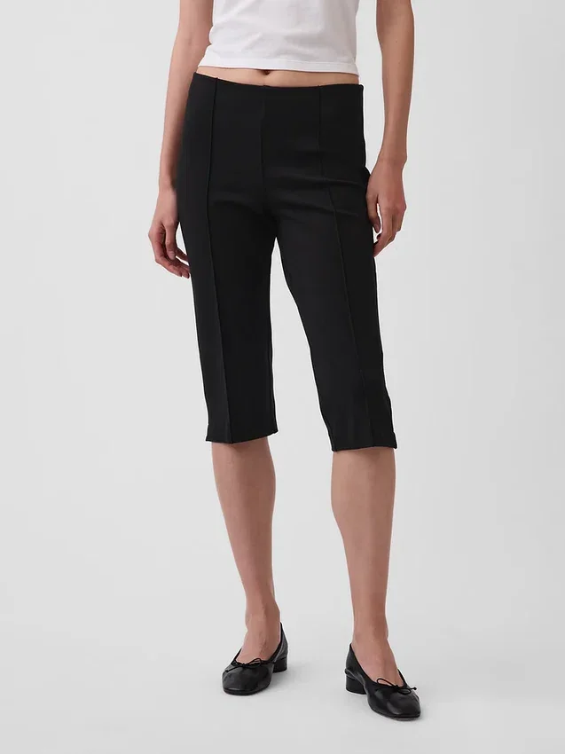 Pantaloni capri a vita alta in maglia doppia
