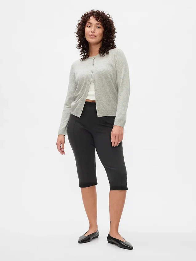 Pantaloni capri a vita alta in maglia doppia