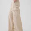 Pantaloni cargo larghi color cachi a vita media