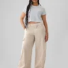 Pantaloni cargo larghi color cachi a vita media