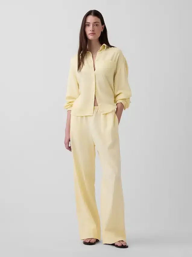 Pantaloni comodi a gamba larga in misto lino