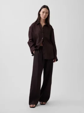 Pantaloni comodi a gamba larga in misto lino