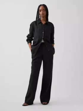 Pantaloni comodi a gamba larga in misto lino