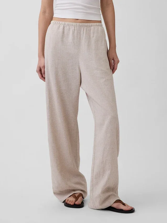 Pantaloni comodi a gamba larga in misto lino