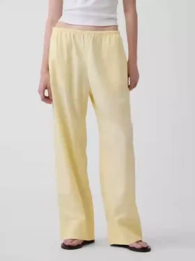 Pantaloni comodi a gamba larga in misto lino