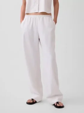 Pantaloni comodi a gamba larga in misto lino