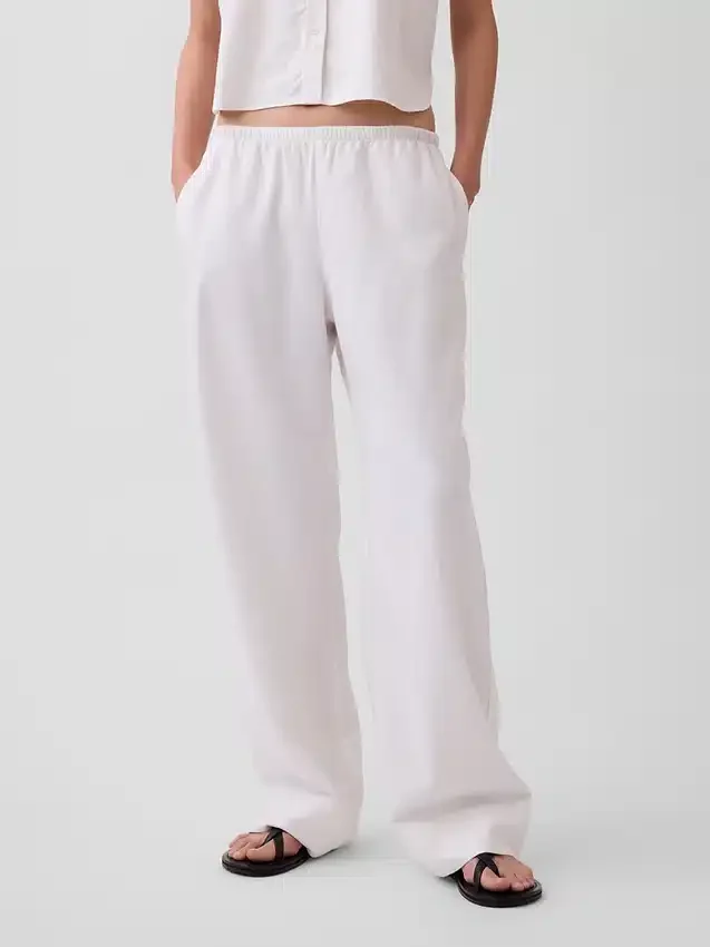 Pantaloni comodi a gamba larga in misto lino