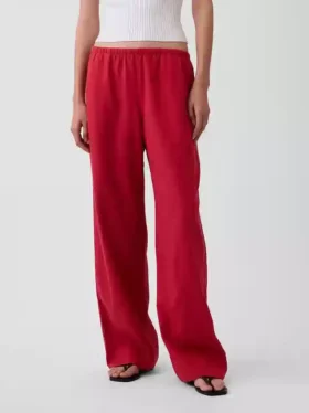 Pantaloni comodi a gamba larga in misto lino