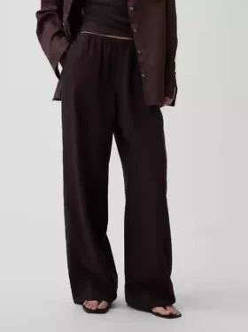 Pantaloni comodi a gamba larga in misto lino