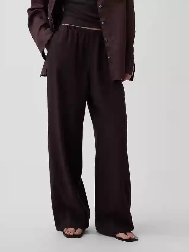 Pantaloni comodi a gamba larga in misto lino
