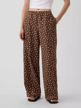 Pantaloni comodi a gamba larga in misto lino