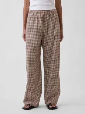 Pantaloni comodi a gamba larga in misto lino