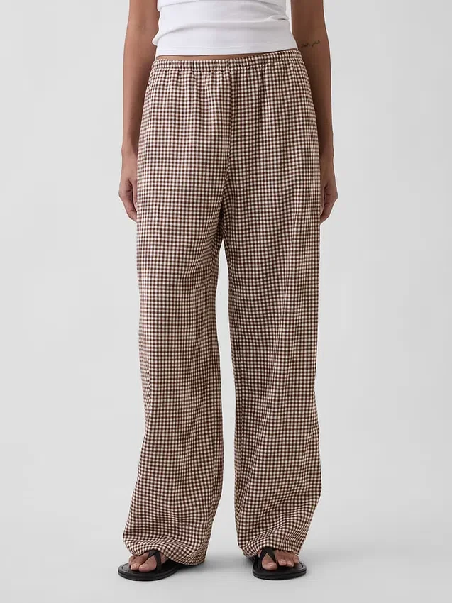 Pantaloni comodi a gamba larga in misto lino