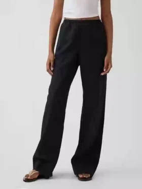 Pantaloni comodi a gamba larga in misto lino