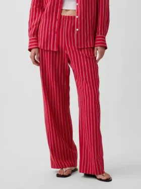 Pantaloni comodi a gamba larga in misto lino
