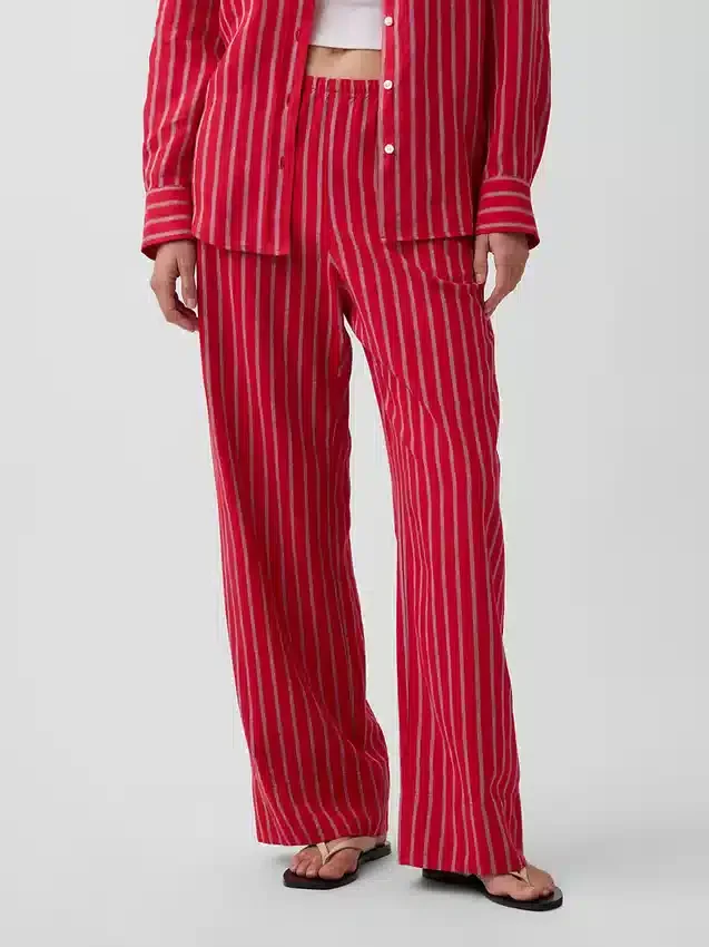 Pantaloni comodi a gamba larga in misto lino