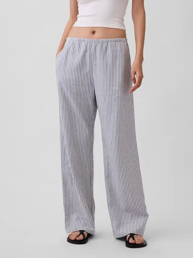 Pantaloni comodi a gamba larga in misto lino