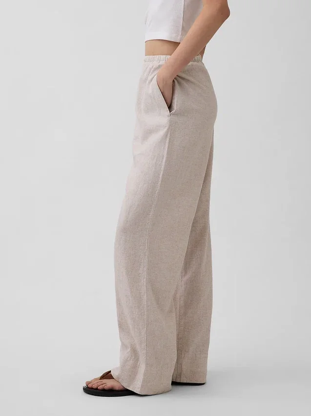 Pantaloni comodi a gamba larga in misto lino