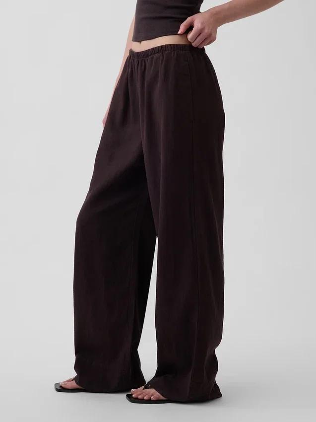Pantaloni comodi a gamba larga in misto lino