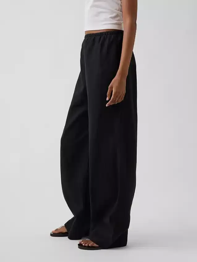 Pantaloni comodi a gamba larga in misto lino