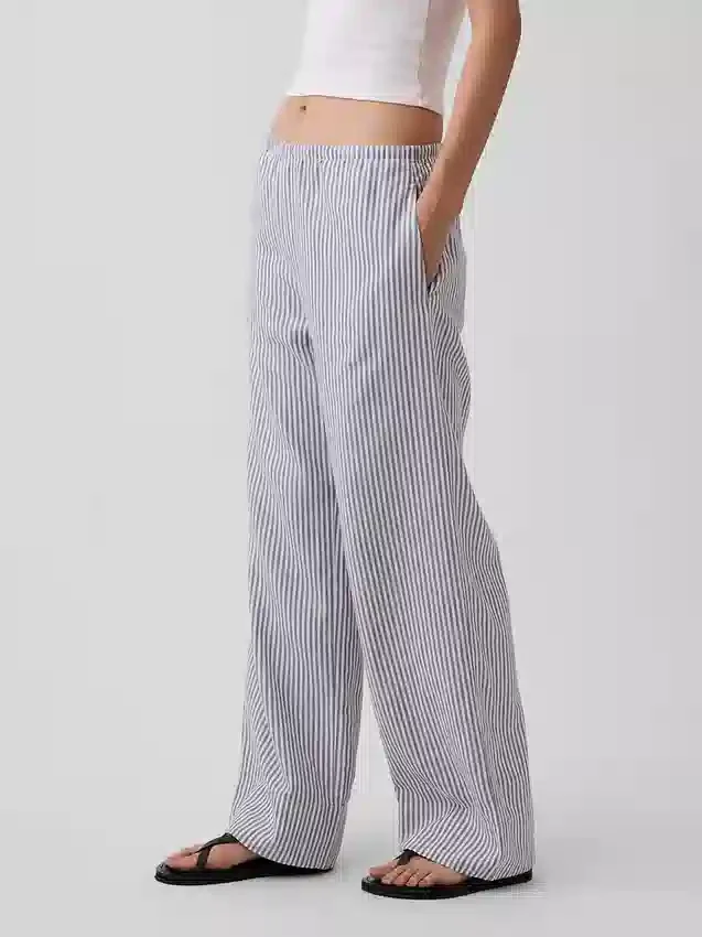 Pantaloni comodi a gamba larga in misto lino