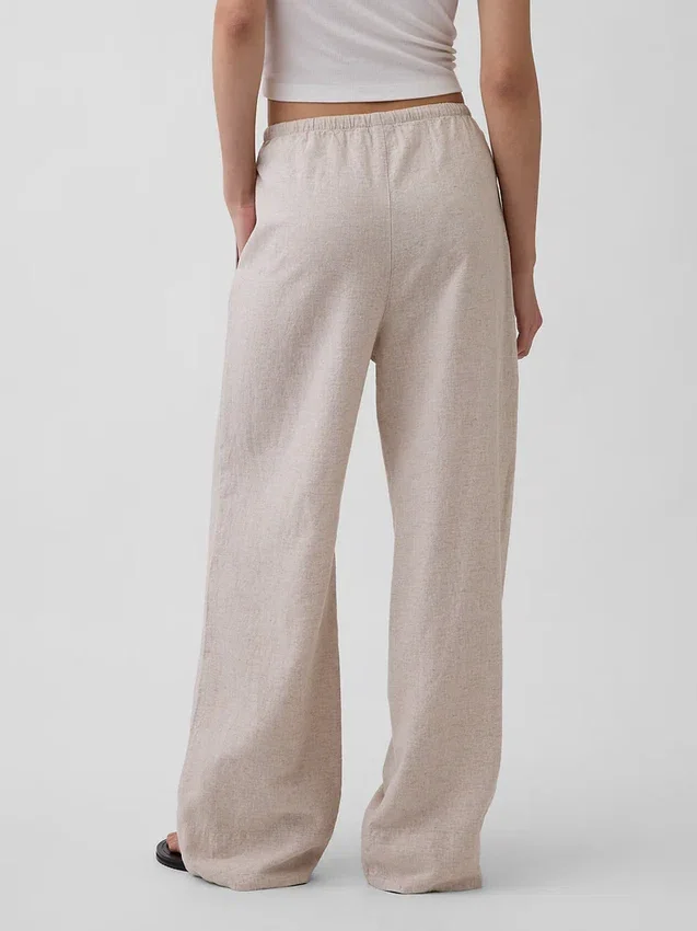 Pantaloni comodi a gamba larga in misto lino