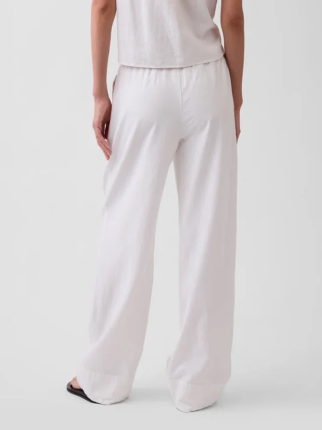 Pantaloni comodi a gamba larga in misto lino
