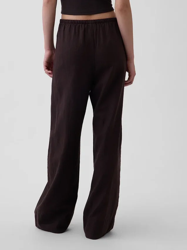 Pantaloni comodi a gamba larga in misto lino