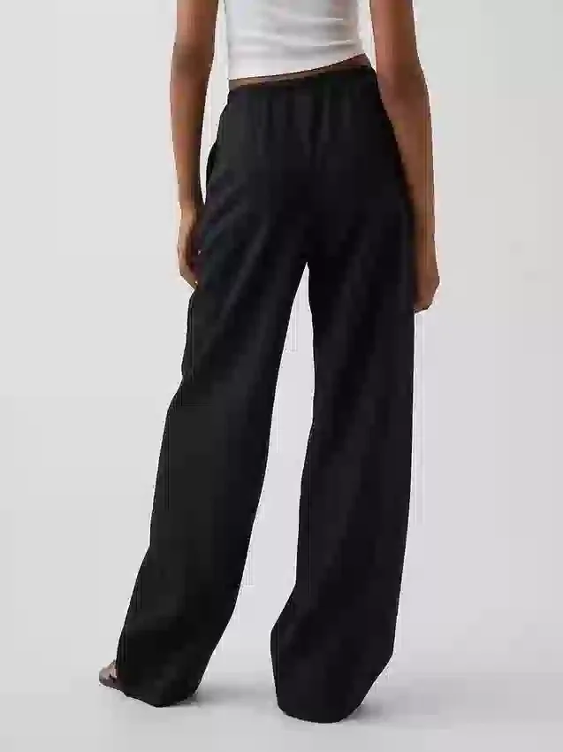 Pantaloni comodi a gamba larga in misto lino