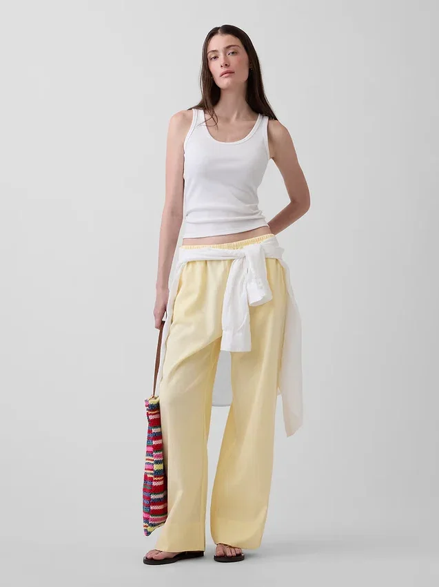 Pantaloni comodi a gamba larga in misto lino