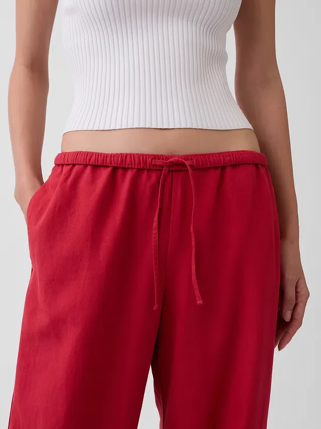 Pantaloni comodi a gamba larga in misto lino