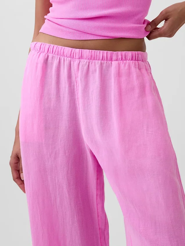 Pantaloni comodi a gamba larga in misto lino