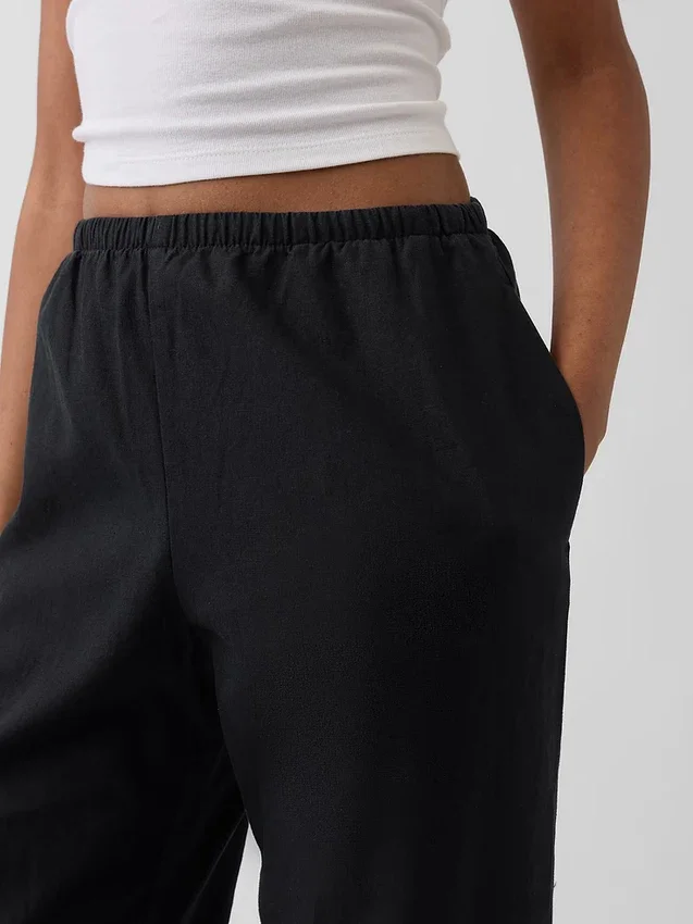 Pantaloni comodi a gamba larga in misto lino