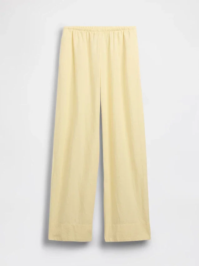 Pantaloni comodi a gamba larga in misto lino