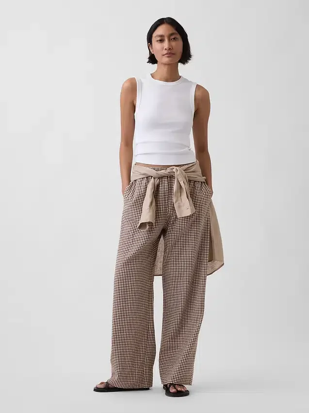 Pantaloni comodi a gamba larga in misto lino